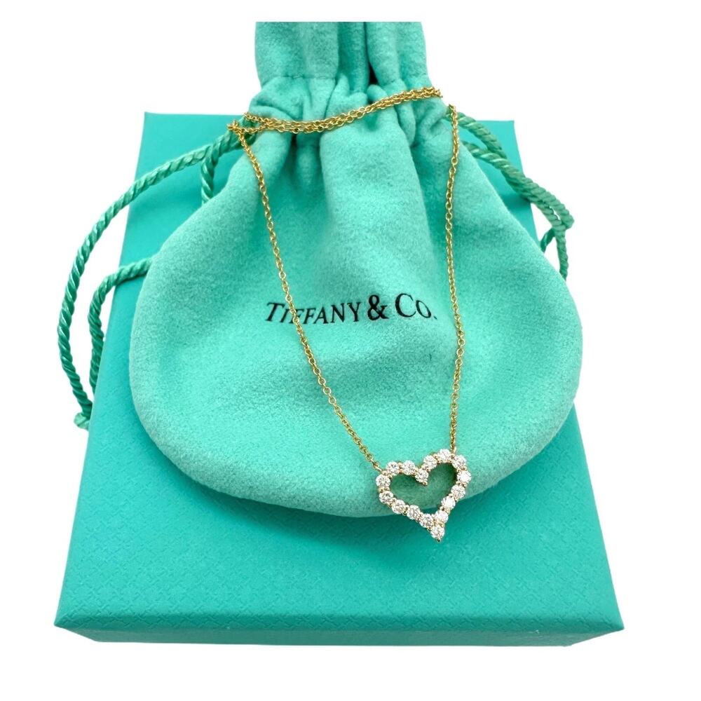 Tiffany & Co. Diamond Heart Pendant Necklace 18k Rose Gold Size MINI